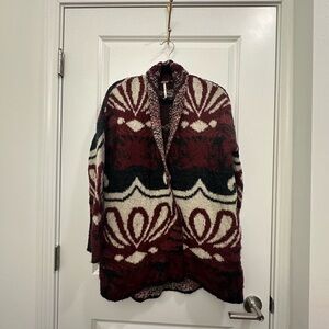 Free People Maroon and Cream Floral Cardigan